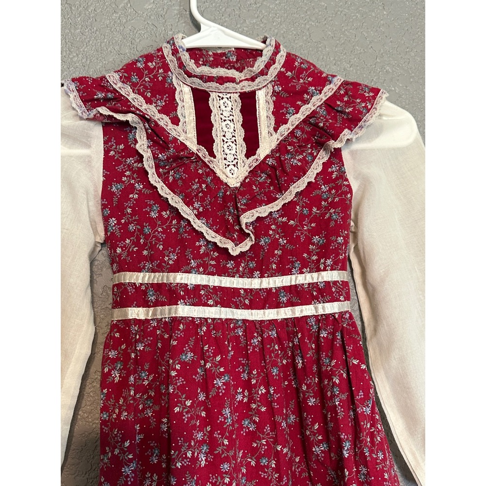 Vintage Gunne Sax Girls Dress 6X Burgundy Floral Lace Prairie Victorian Red - Picture 6 of 16